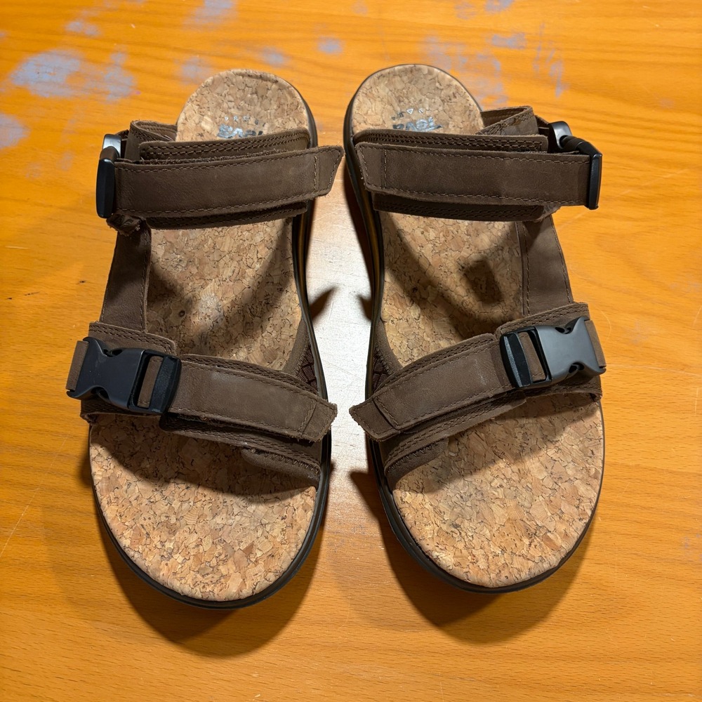 Teva Tanza Brown‎ Leather Cork Footbed Outdoor Hiking Sandals Slides Womens 9.5 - Picture 2 of 10